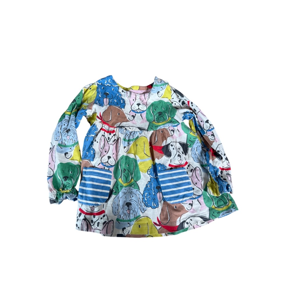 Mini Boden Girls Dog Print Jersey Dress Long Sleeve Multi Color 18-24M G4808
